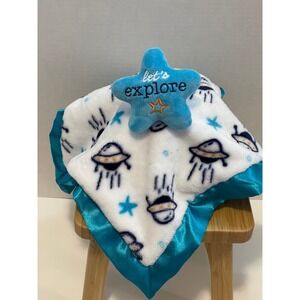 Lightning Bug Blue Satin UFO Spaceship Lovey Baby Security Blanket Plush